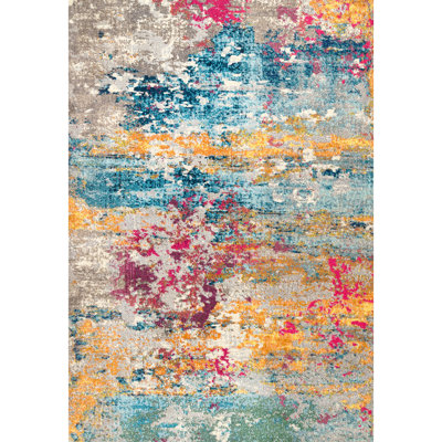Hiroko Abstract Power Loom Performance Ivory/Blue/Pink/Yellow Rug