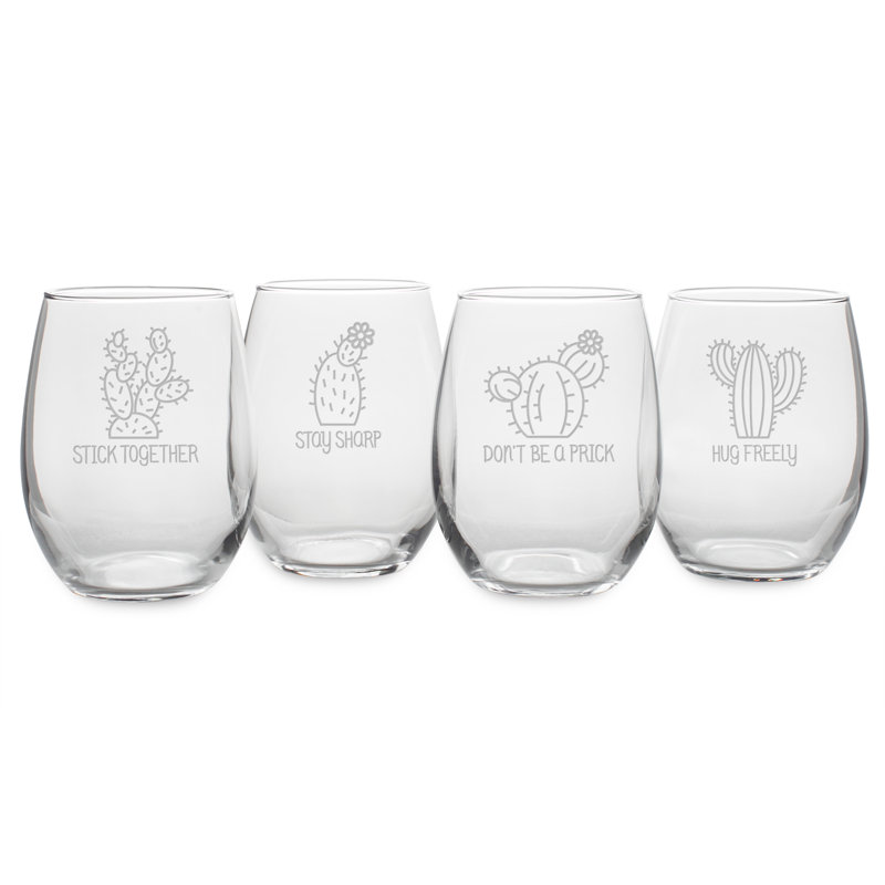 Advice From A Cactus 21oz. Stemless Wine Glass Set