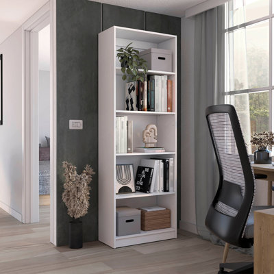 Bibliothèque Home 4 tablettes avec rangement à plusieurs niveaux - Blanc - Bureau