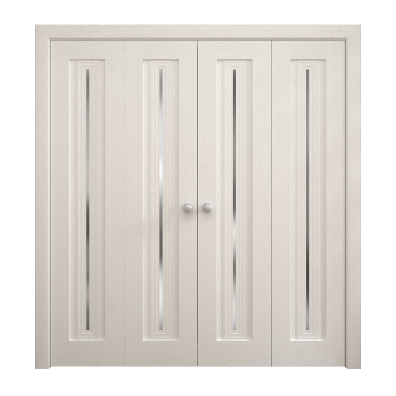 Portes coulissantes doubles pliantes pour placard 96 x 80 pouces Ego 5014 en chêne blanc peint, rails robustes, moulures, garnitures, quincaillerie, bois massif, portes de placard de chambre à coucher