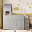 Lit mezzanine simple en bois avec bureau, tiroirs, armoires, gris-388403892