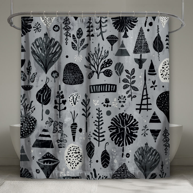 Rideaux de douche noir et blanc à motifs botaniques extra longs, 70in W x 72in H