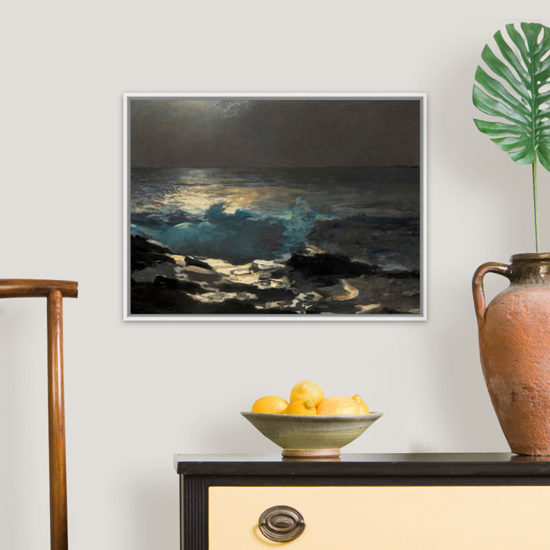 « Moonlight, Wood Island Light » par Winslow Homer, reproduction d’art, H 20 po x l 26 po x 1,75 po, Cadre blanc