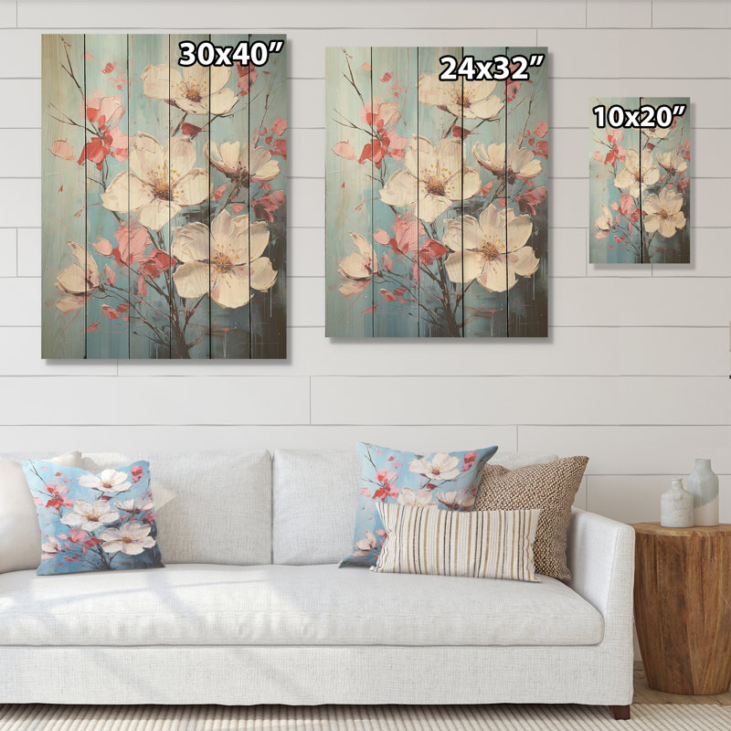 Fusion de cornouiller rose fauve - cornouiller sur bois de pin naturel, H 40 po x l 30 po