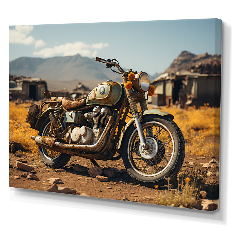 Rustic Adventure - Moto - Décoration murale moto, H 24 po x l 32 po x P 1 po, Toile tendue