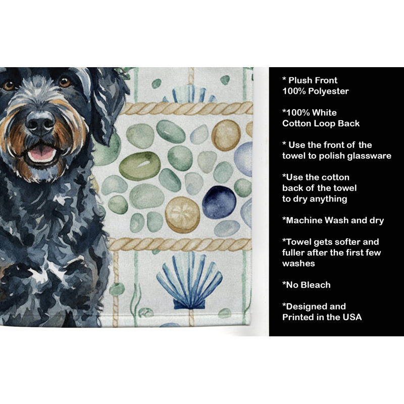 Serviette de cuisine blanche en verre de mer à épagneul tibétain blanc, Black Portuguese Water Dog