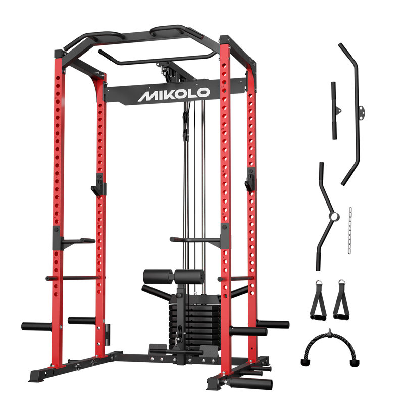 Cage électrique Mikolo F4, capacité de 1200 lb, système de poulie à deux voies et pile de poids intégrée, Rouge / Noir