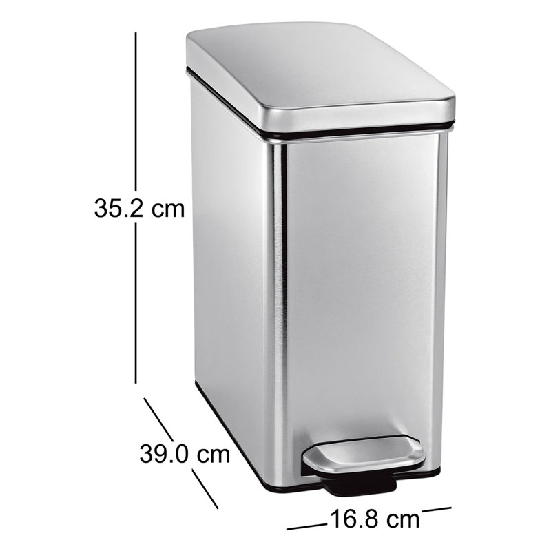 Simplehuman 10L Profile Pedal Bin, Plastic Lid, Brushed Stainless Steel and Black