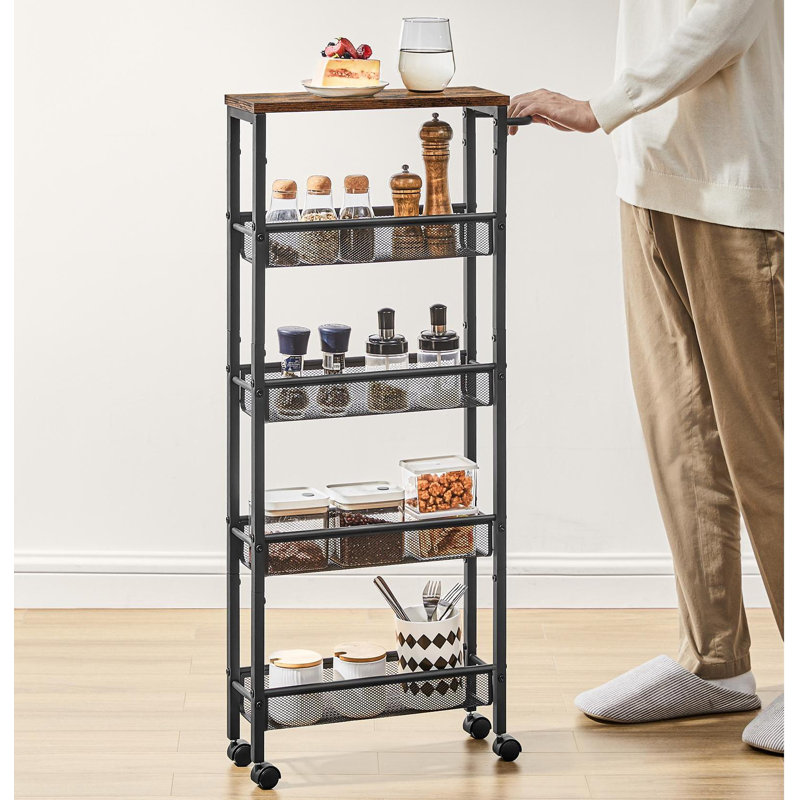 Rolling Storage Cart, 39.2" H x 17.9" W x 5.1" D, Rustic Brown/Classic Black