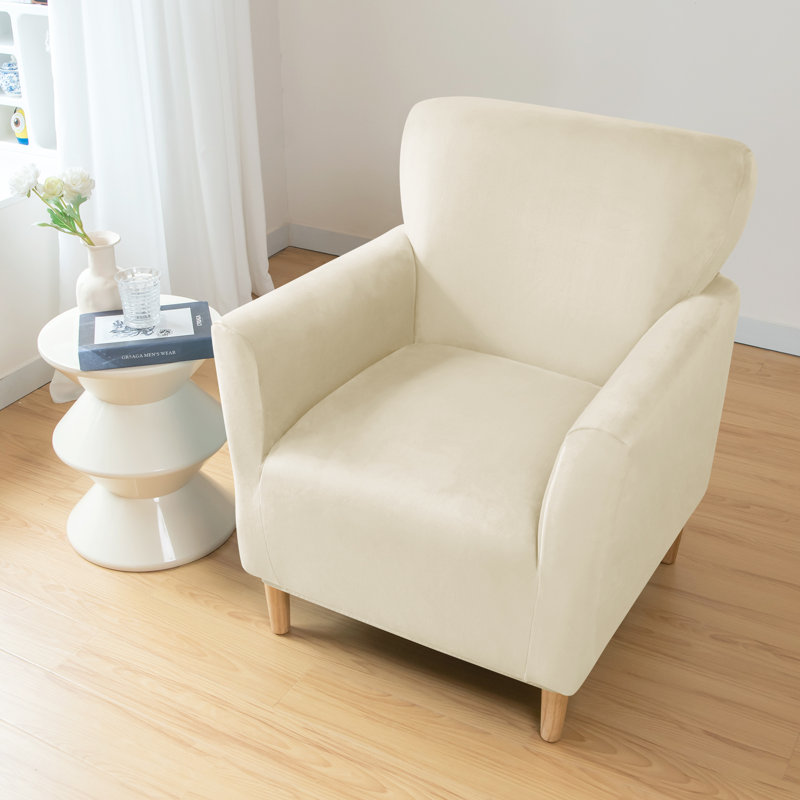 Housse pour fauteuil à coussins carrés/rectangulaires, Velours beige