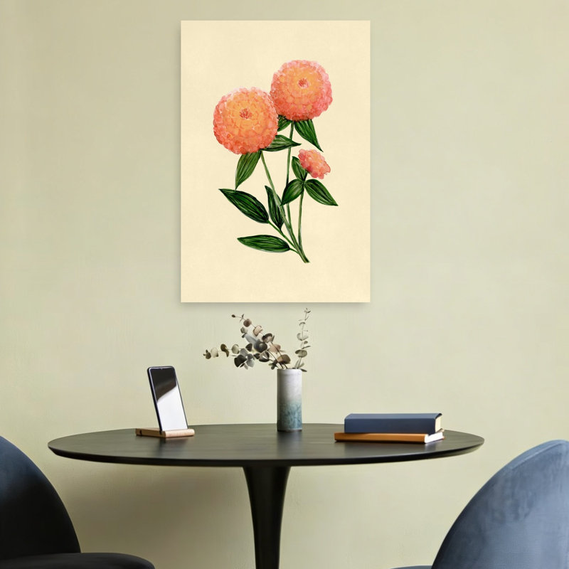 Zinnia chaud, pêche, délicat, vibrant, zinnia abstrait, art mural, 24" H x 16" W