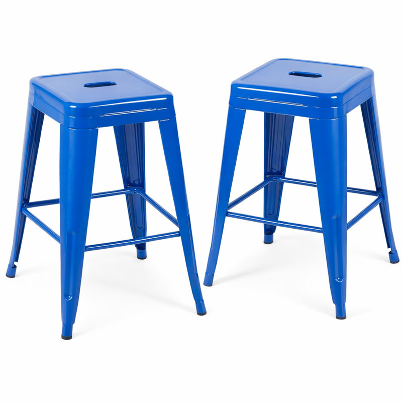 Tabourets de bar bleus sans dossier, hauteur du comptoir (lot de 2), non empilables, détachables, faciles à nettoyer, pour îlot de cuisine, bar, salle à manger. Hauteur stable, montage facile, grande capacité de charge.