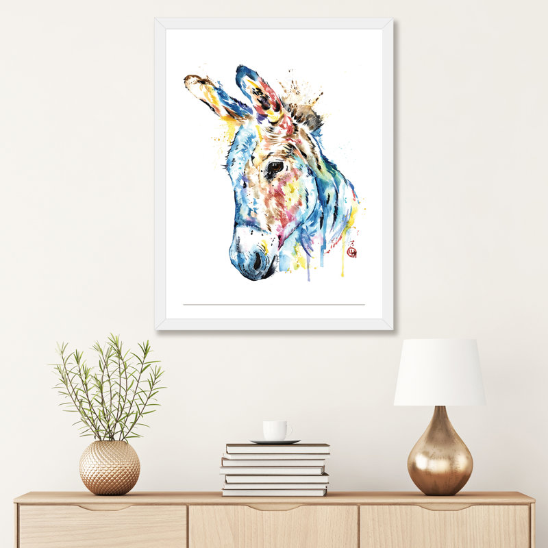 «Donkey» par Lisa Whitehouse - impression d'art graphique, Papier encadré blanc, Blanc, H 32 po x l 24 po x P 1 po