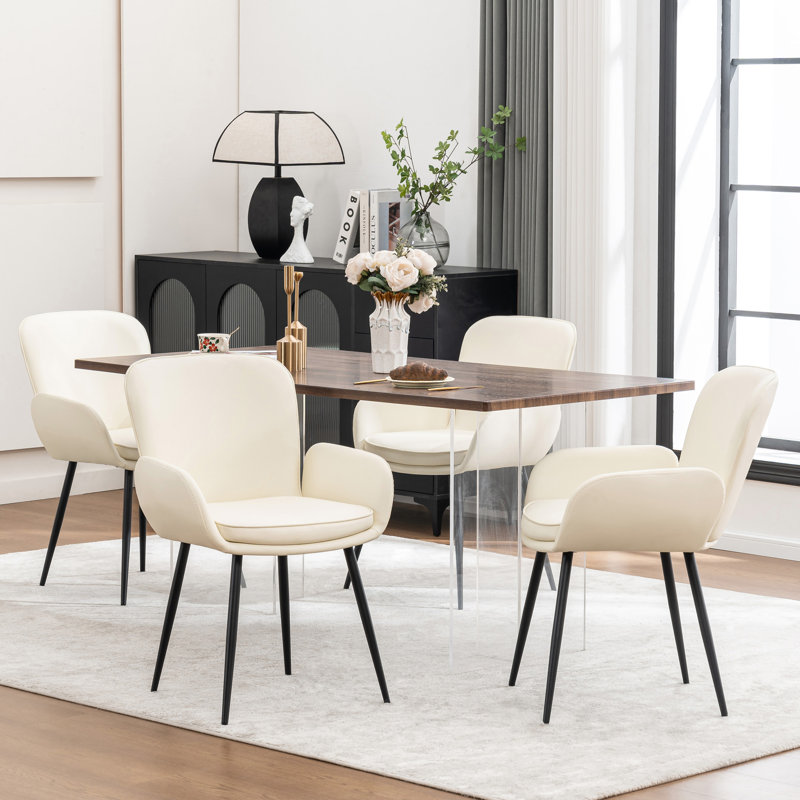 Upholstered Faux Leather Dining Chairs, Beige, 4