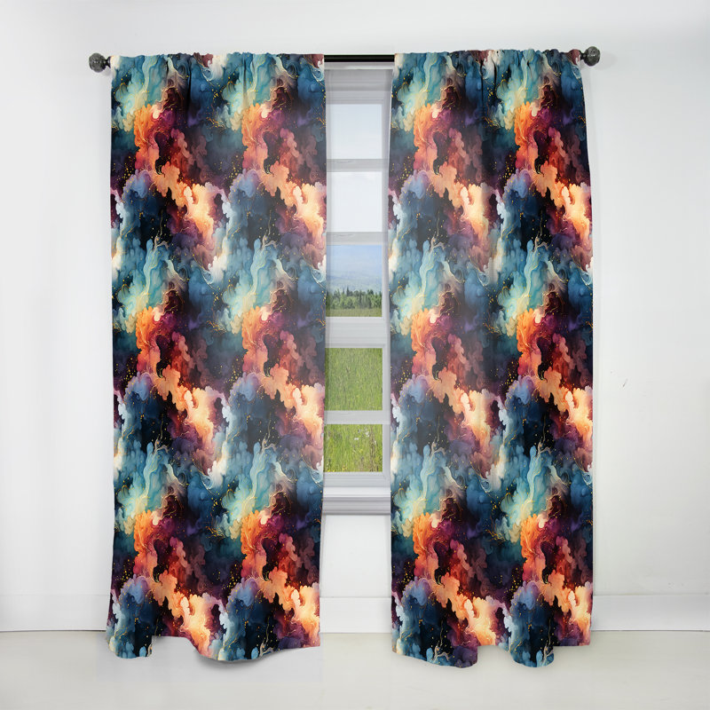 Rideau obscurcissant en marbre bleu et mauve Cosmic Voyage - 1 panneau, L 52 po x L 108 po