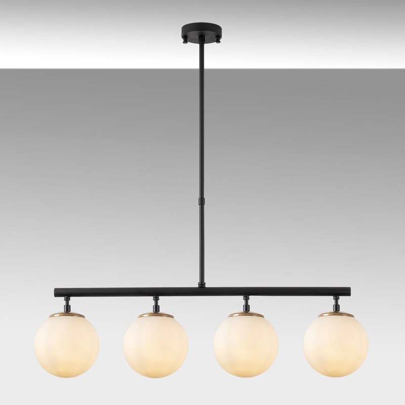 Luminaire suspendu linéaire à 4 lumières pour îlot de cuisine Luper, Noir, Gelé