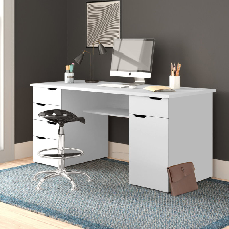 Truett Executive Desk, White/White