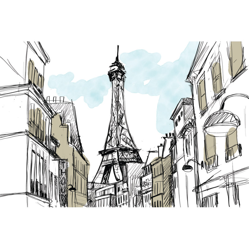 Paris Sketch Street - Wrapped Canvas Painting, 81cm H x 122cm W x 3.8cm D