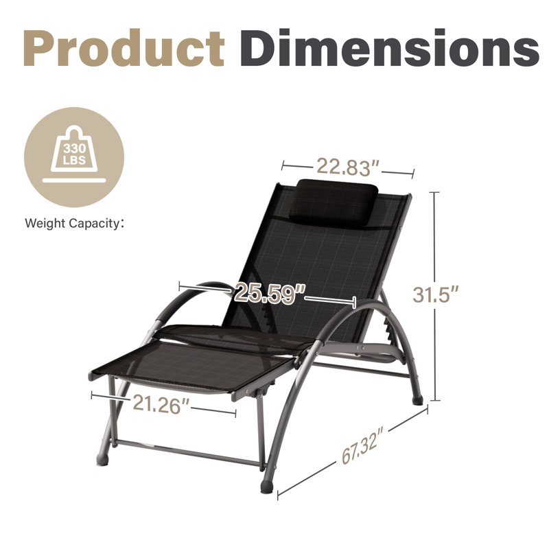 Chaise longue d'extérieur en aluminium, Noir, noir, noir, noir