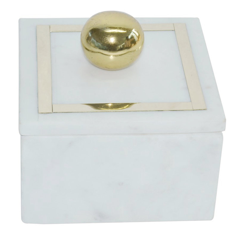 Elegant White Marble 7" x 5" Decorative Storage Box with Gold Knob