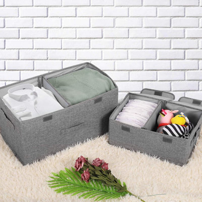 2 boîtes de rangement avec couvercles et poignées, boîte de rangement en lin pliable, boîte de rangement