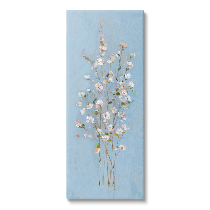 Simple motif floral de tiges florales sur fond bleu par Sally Swatland - Peinture, Toile tendue, H 24 po x l 10 po x P 1,5 po