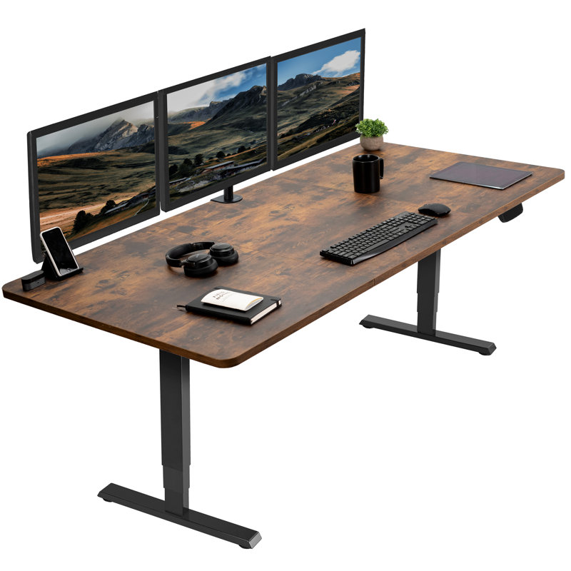Vintage Brown Adjustable Height Electric Standing Desk with Black Frame