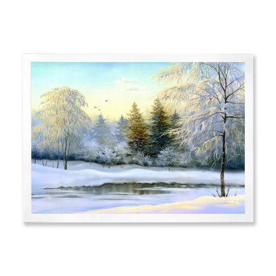 «Beautiful Winter River Landscape Pendant Sunset», art mural sur toile