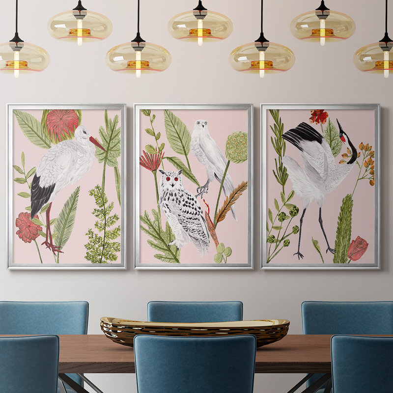 Birds in Motion IV - Toile tendue avec châssis sur mesure - 3 pièces, H 30 po x l 63 po
