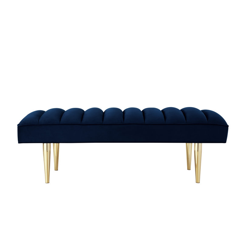 Banc rembourré Ulya Upholstery, Or, Bleu marine