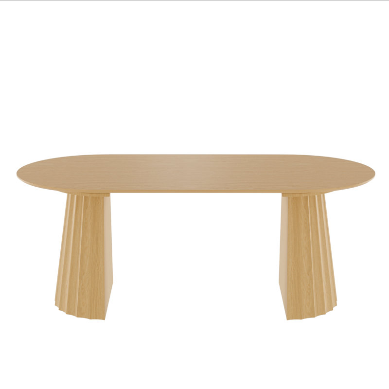 79" Oval Dining Table Duble Pedestal Dining Table Seats 6 Solid Wood Kitchen Table, Natural