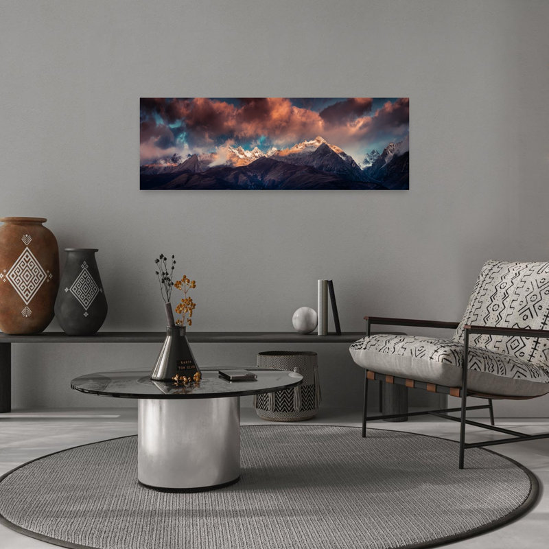 «Golden Hour Mountain Peaks», art dramatique serein et paisible paysage de montagne, H 36 po x l 12 po