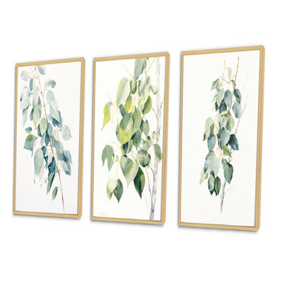 " Green White Minimalism Eucalyptus Essence II " 3 - Pieces