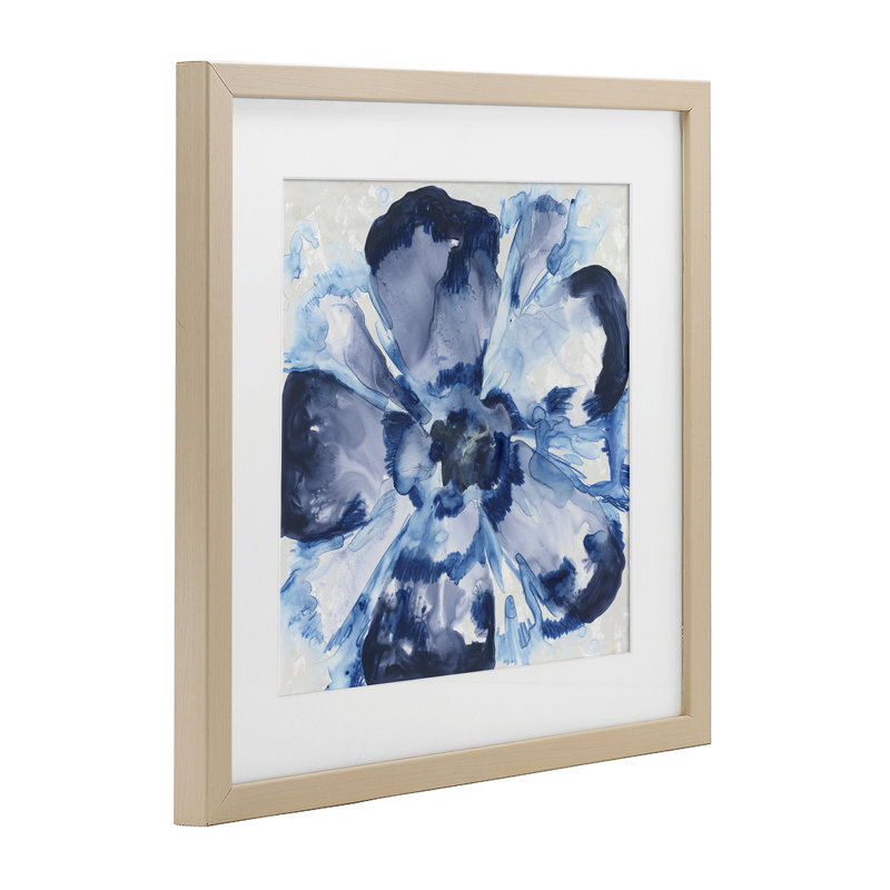 «Blue Glass Flower», reproduction d'art sous verre encadrée par June Erica Vess, H 16 po x l 16 po, Cadre de récolte en pin