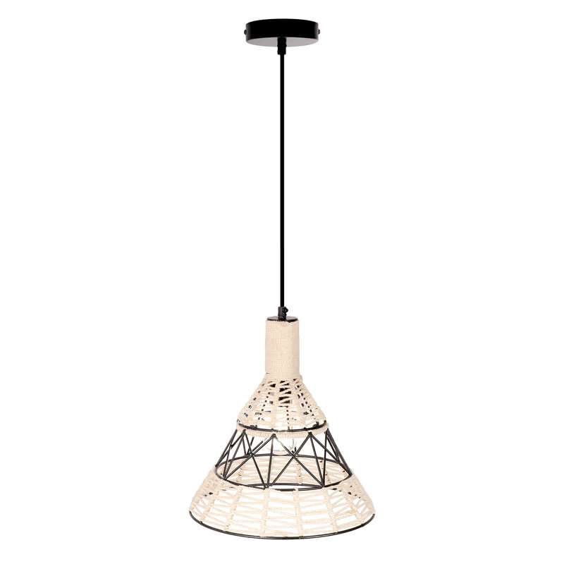 12"W Sandy Bohemian White Cone Shade Pendant