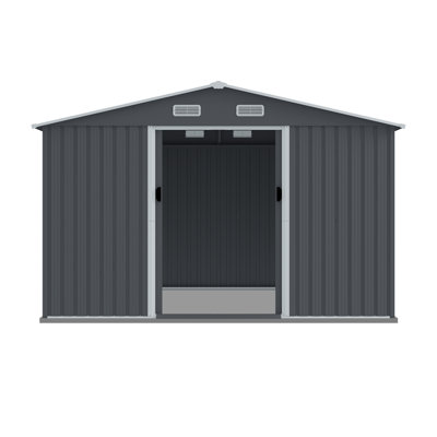 Outdoor Storage Shed 8 X 10 FT Large Metal Tool Sheds, Heavy Duty Storage House With Sliding Doors With Air Vent For Backyard Patio Lawn To Store Bikes, Tools, Lawnmowers Grey