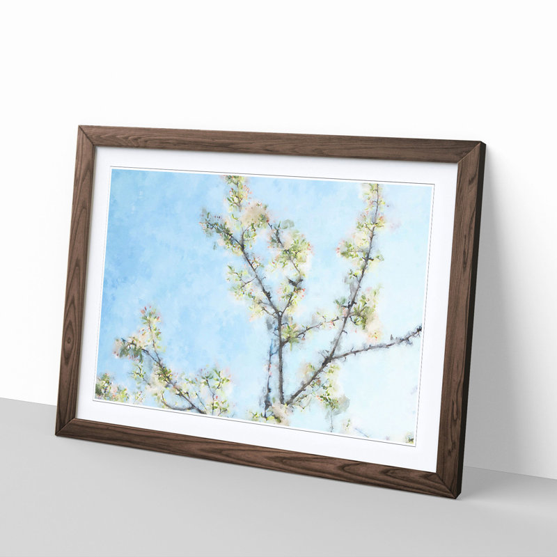 A White Cherry Blossom Tree - Picture Frame Painting Print, 33cm H x 45cm W x 2cm D, Walnut