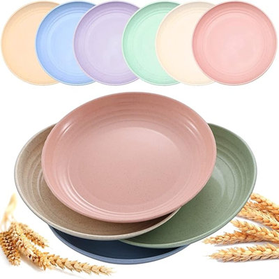 6 PACK Unbreakable Straw Plates, 9 Inch, Lightweight & Reusable, Dishwasher & Microwave Safe, Kids To Adult