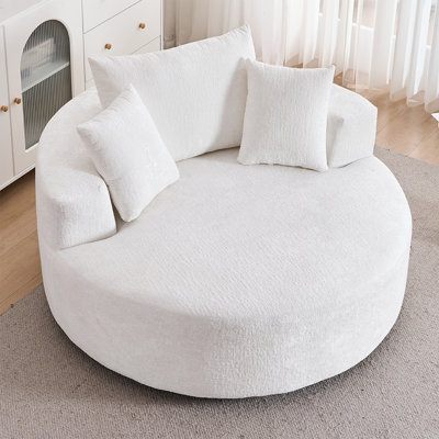 LUCKHAO 360 Swivel Chenille Barrel Chair couch for living room Soft Oversized Bean Bag Chair Chenille Deep And Wide Seat Round Cloud Couch Memory Foam Filling Lazy Sofa For Indoor,Outdoor