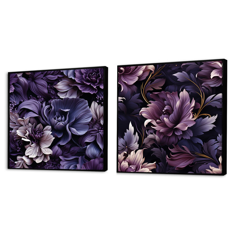 Galice - Ensemble de 2 collages carrés botaniques abstraits, Cadre flottant noir, H 30 po x l 61 po