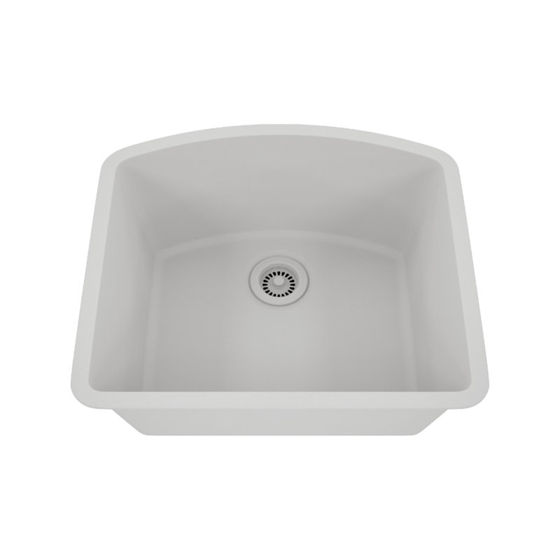 23" x 21" Platinum Quartz Kitchen Sink, D Shape Single Bowl Sink, Drop-in Sink, Undermount Sink, Granite Kitchen Sink, White