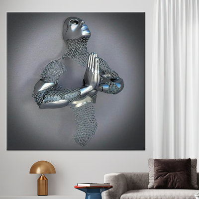 Art abstrait argenté sur toile métallique 3D