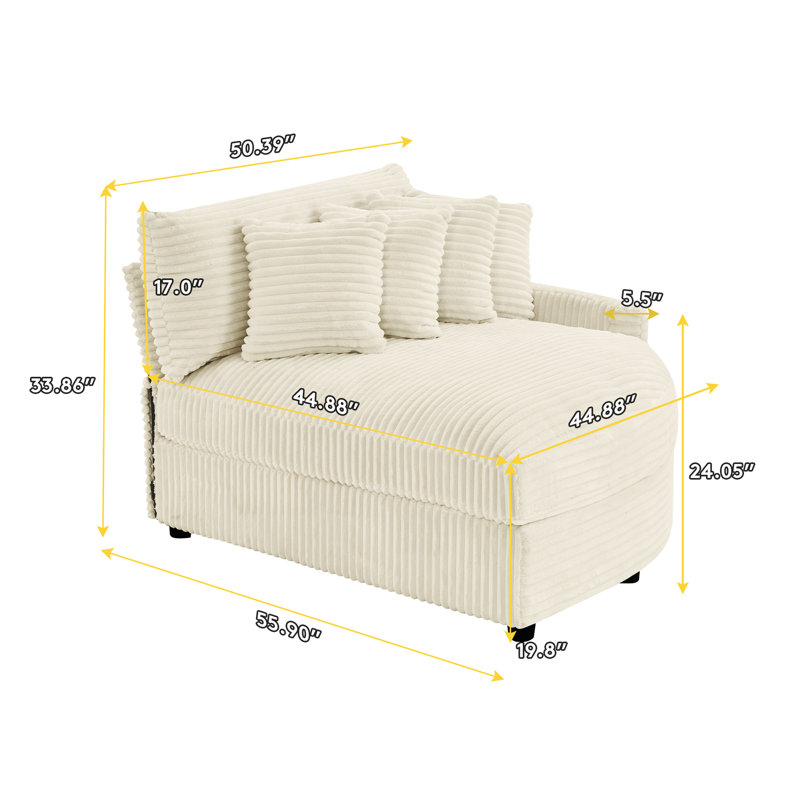 Chaise longue rembourrée avec coussin, Orienté à gauche (vu de face), Beige