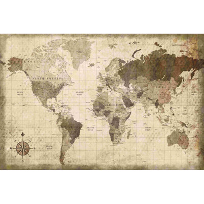 Carte du monde délavée - impression sur toile tendue