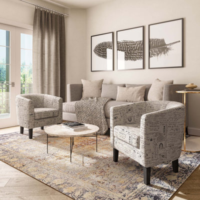 Set of 2 Black Beige Round Accent Barrel Chair with Cozy Soft Padding