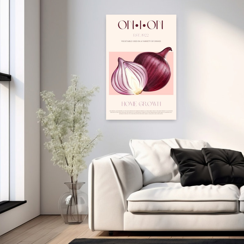 Oignon élégant rétro, art mural rétro, H 36 po x l 24 po