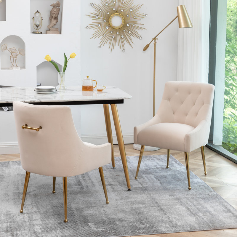 Mayreli Tufted Velvet Upholstered Side Chair, Beige