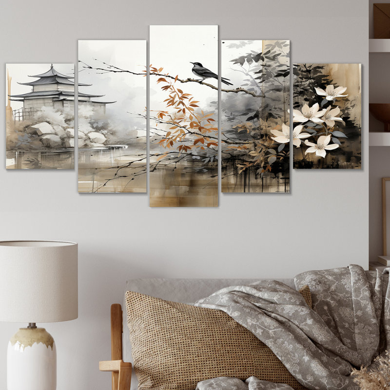 Asian Art Sumi Bird Serenity I - 5 pièces sur toile tendue