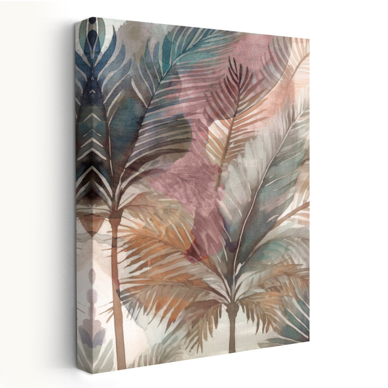 Island Dreams - Art abstrait aquarelle floral et botanique avec feuilles de palmier, H 36 po x l 24 po