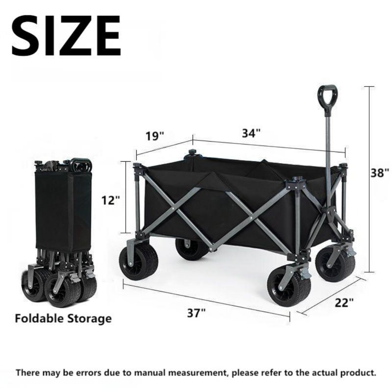 Folding Canvas Wagon All Terrain Portable Grocery Cart With Adjustable Handle